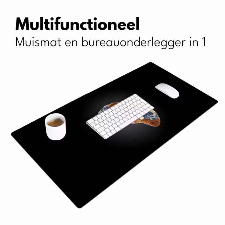 Croissant - Bloemenpatroon - Delftsblauw Muismat XXL klein -sfeer4