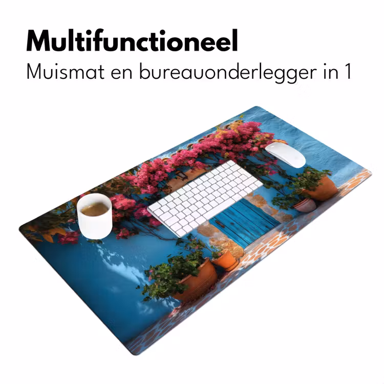 Deur - Hout - Bloemen - Blauw Muismat XXL klein -sfeer4