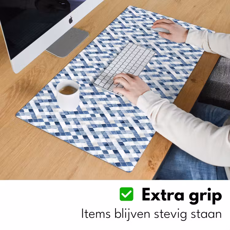 Diamant - Patroon - Blauw - Wit Muismat XXL klein 681 -sfeer3
