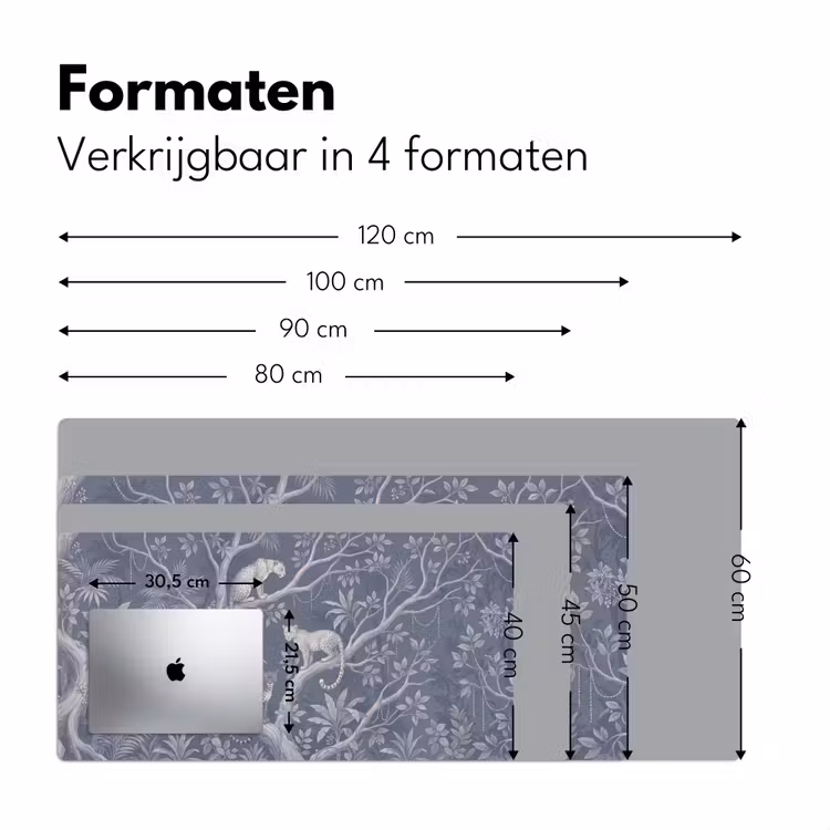 Dieren - Jungle - Illustratie - Bomen - Blauw Muismat XXL klein -sfeer5