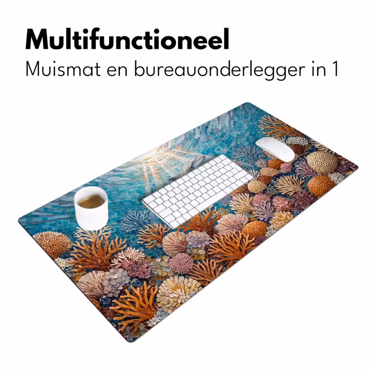 Dieren - Mozaïek - Oceaan - Koraal - Blauw Muismat XXL klein -sfeer4