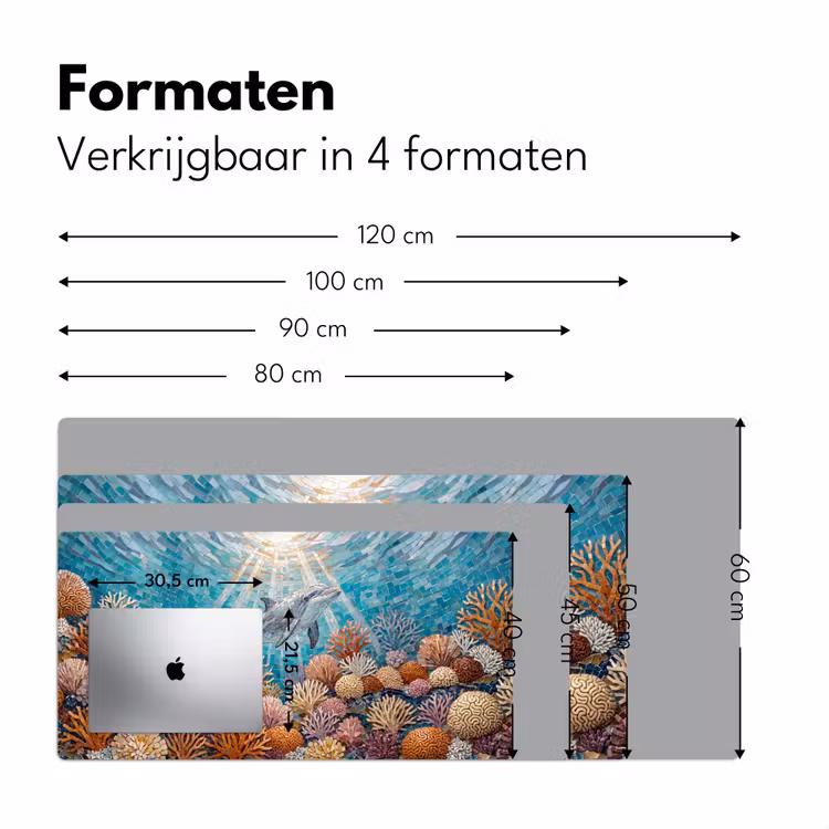 Dieren - Mozaïek - Oceaan - Koraal - Blauw Muismat XXL klein -sfeer5