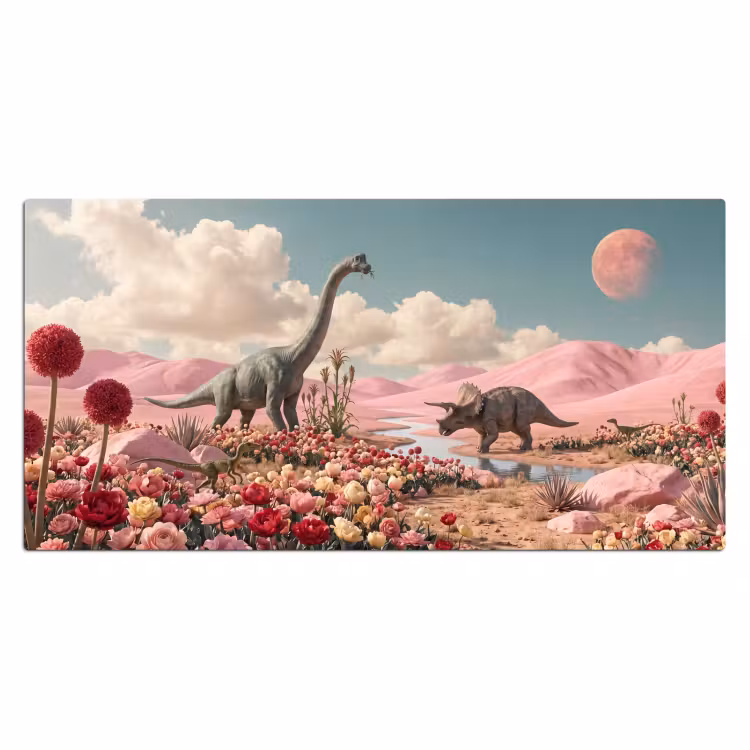 Bureau onderlegger - Dinosaurus - Roze - Landschap - Dinosaurus - Roze - Landschap Muismat XXL klein