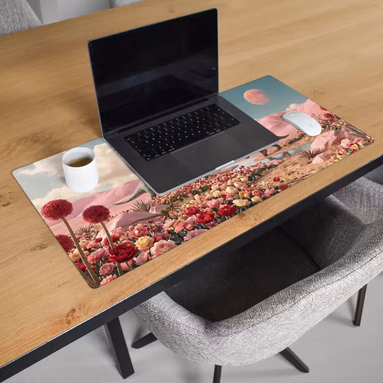 Bureau onderlegger - Dinosaurus - Roze - Landschap - Dinosaurus - Roze - Landschap Muismat XXL klein
