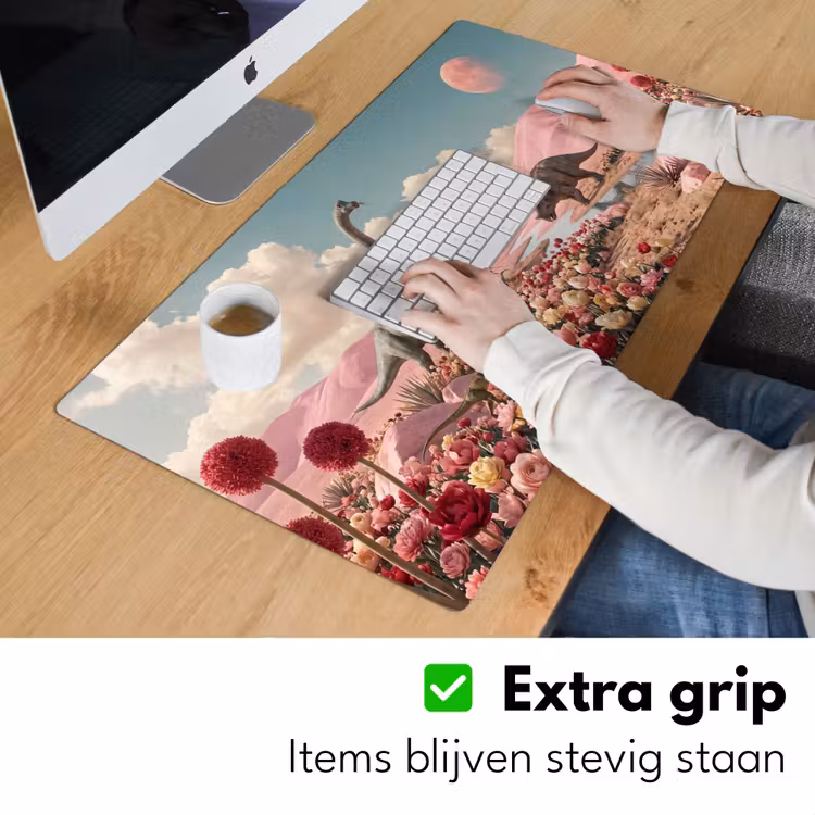Bureau onderlegger - Dinosaurus - Roze - Landschap - Dinosaurus - Roze - Landschap Muismat XXL klein