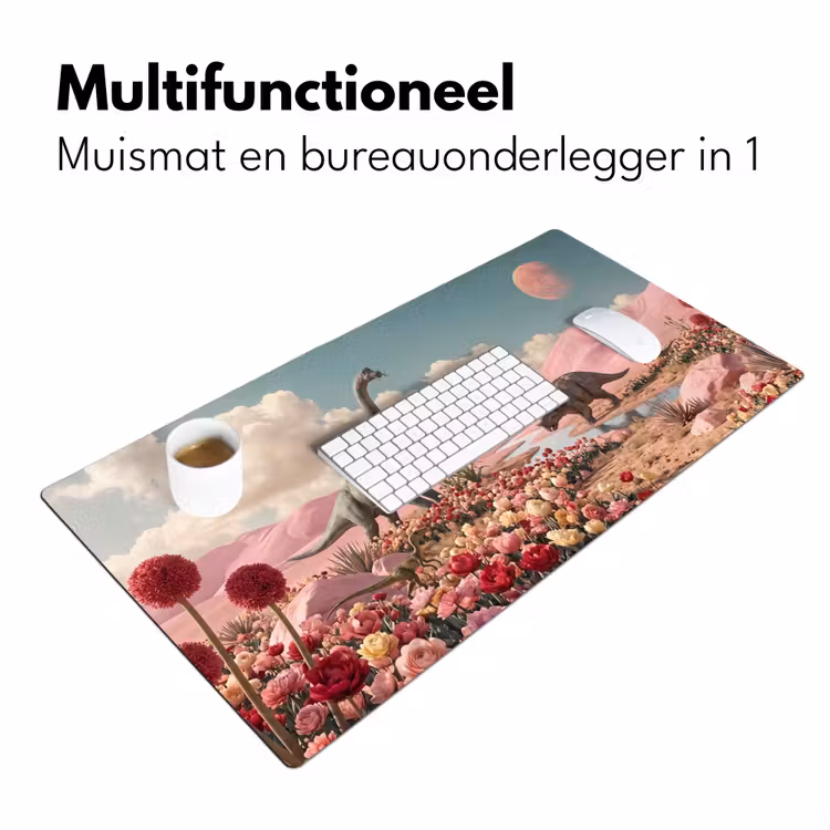 Bureau onderlegger - Dinosaurus - Roze - Landschap - Dinosaurus - Roze - Landschap Muismat XXL klein