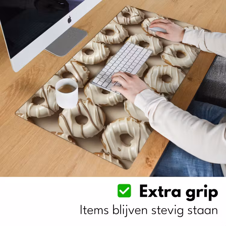 Donuts - Chocolade - Wit - Beige Muismat XXL klein -sfeer3