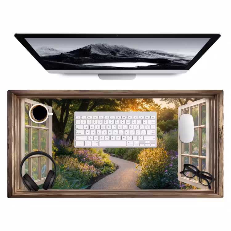 Doorkijk - Bloemen - Natuur - Zon - Pad Muismat XXL klein -3d
