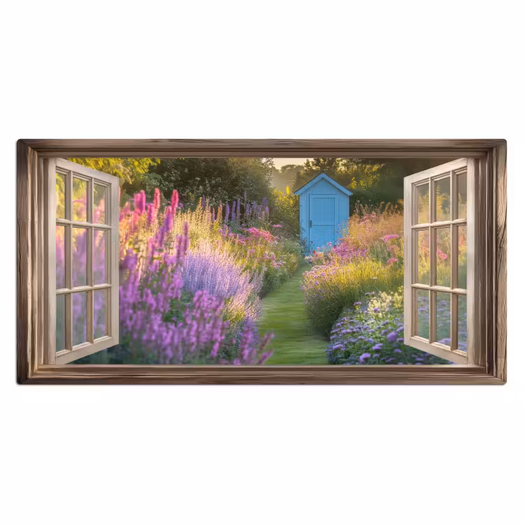 Doorkijk - Bloemen - Raam - Natuur Muismat XXL klein -3d_leeg