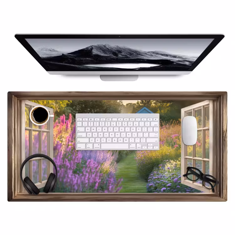 Doorkijk - Bloemen - Raam - Natuur Muismat XXL klein -3d