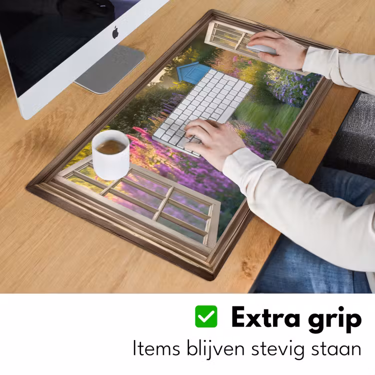 Doorkijk - Bloemen - Raam - Natuur Muismat XXL klein -sfeer3