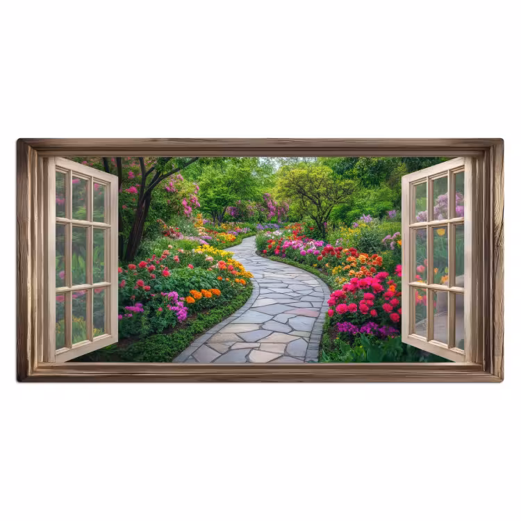 Doorkijk - Bloemen - Tuinpad - Natuur - Raam Muismat XXL klein -3d_leeg
