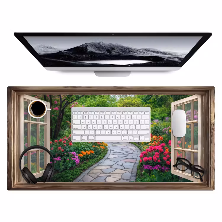 Doorkijk - Bloemen - Tuinpad - Natuur - Raam Muismat XXL klein -3d