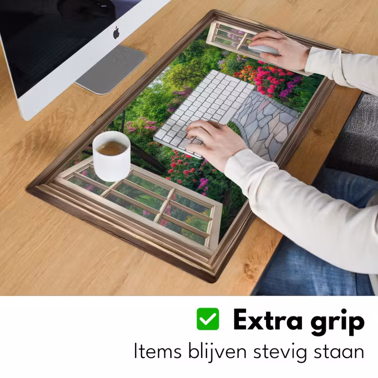 Doorkijk - Bloemen - Tuinpad - Natuur - Raam Muismat XXL klein -sfeer3