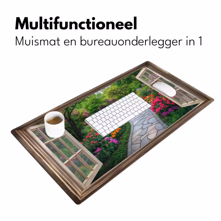 Doorkijk - Bloemen - Tuinpad - Natuur - Raam Muismat XXL klein -sfeer4