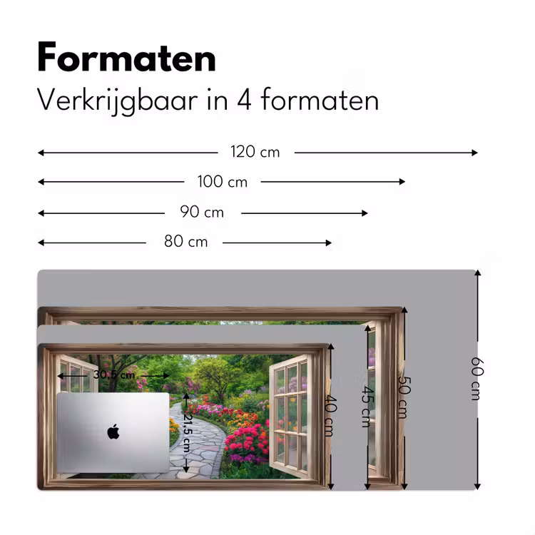 Doorkijk - Bloemen - Tuinpad - Natuur - Raam Muismat XXL klein -sfeer5
