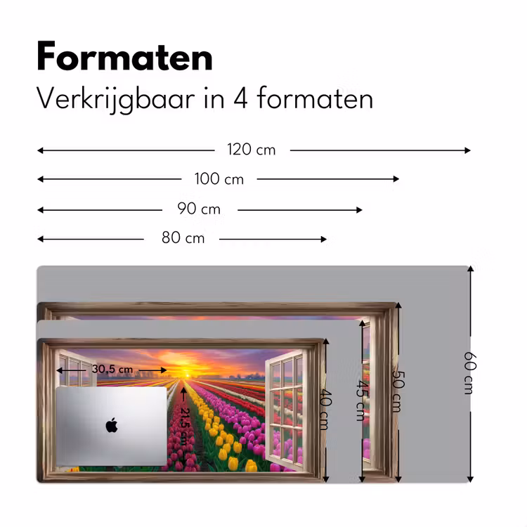 Doorkijk - Bloemen - Tulpen - Kleurrijk - Zonsondergang Muismat XXL klein -sfeer5