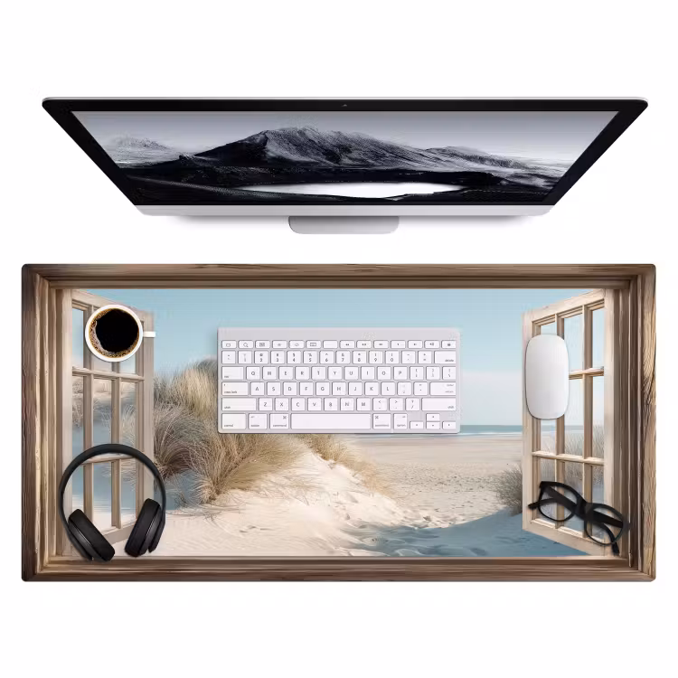 Doorkijk - Helmgras - Duinen - Zee - Landschap Muismat XXL klein -3d