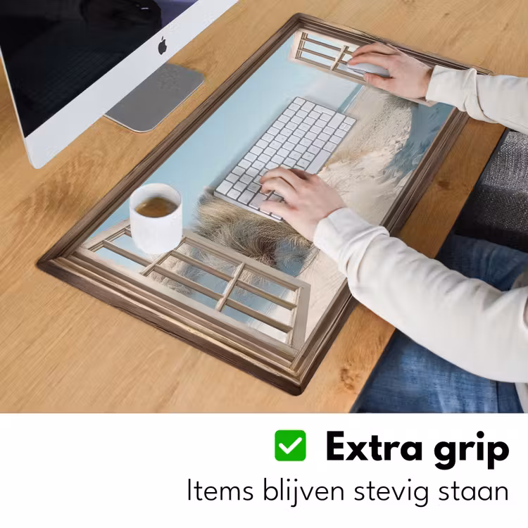 Doorkijk - Helmgras - Duinen - Zee - Landschap Muismat XXL klein -sfeer3