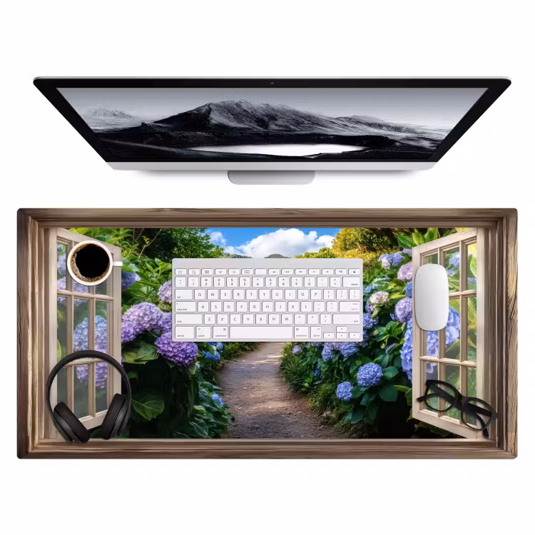 Doorkijk - Hortensia - Pad - Natuur Muismat XXL klein -3d
