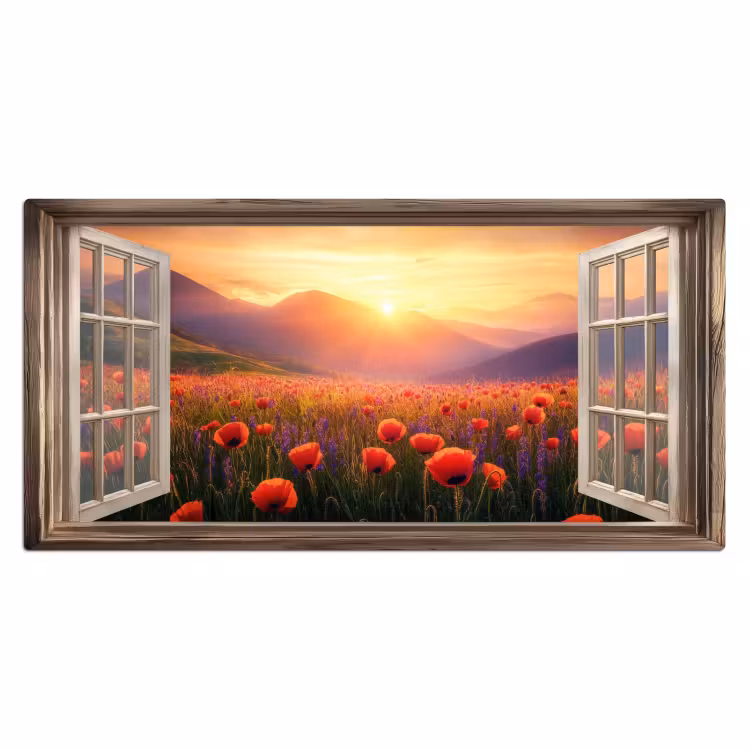 Doorkijk - Klaprozen - Bloemen - Rood - Open raam Muismat XXL klein -3d_leeg