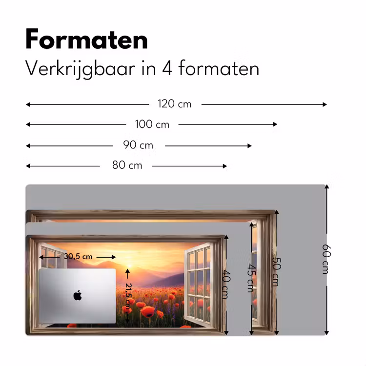 Doorkijk - Klaprozen - Bloemen - Rood - Open raam Muismat XXL klein -sfeer5