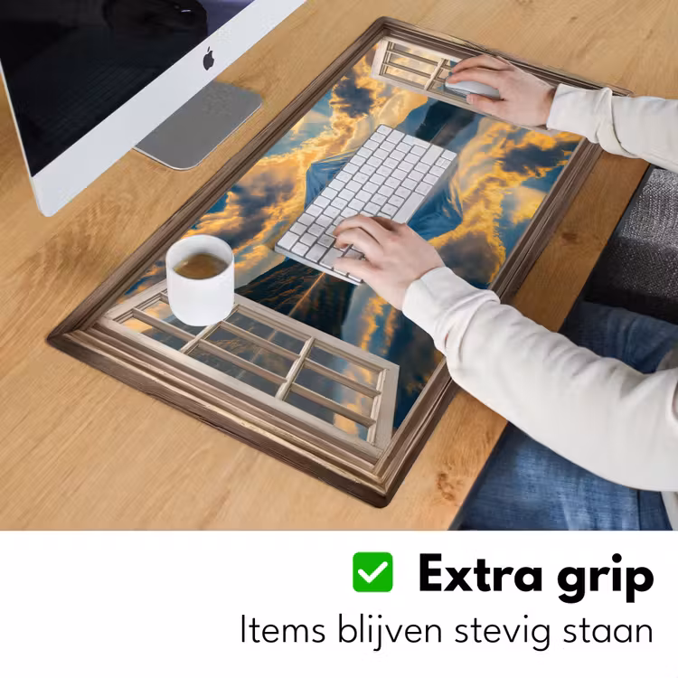 Doorkijk - Landschap - Bergen - Uitzicht - Raam Muismat XXL klein -sfeer3