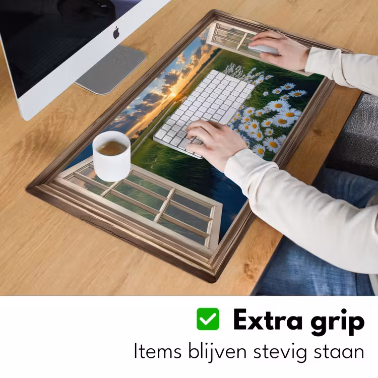 Doorkijk - Landschap - Raam - Water - Zonsondergang Muismat XXL klein -sfeer3