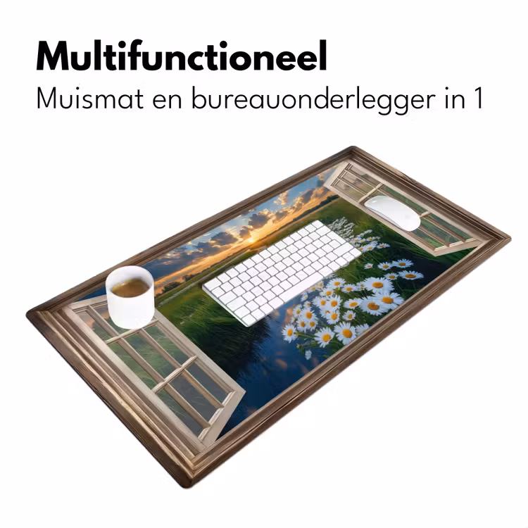 Doorkijk - Landschap - Raam - Water - Zonsondergang Muismat XXL klein -sfeer4