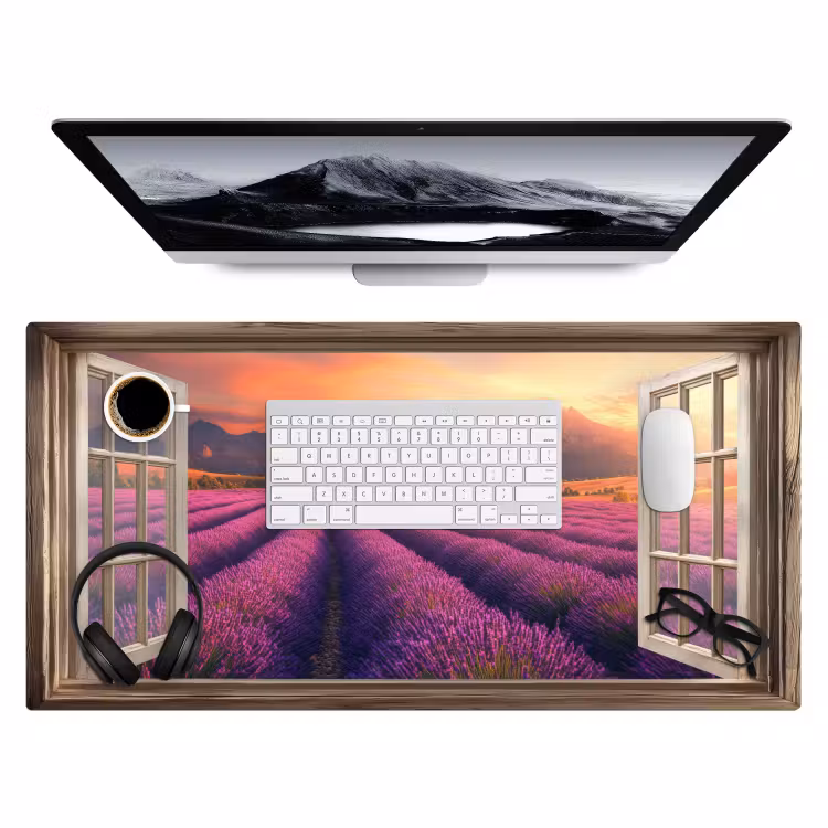 Doorkijk - Lavendel - Landschap - Bloemen - Paars Muismat XXL klein -3d