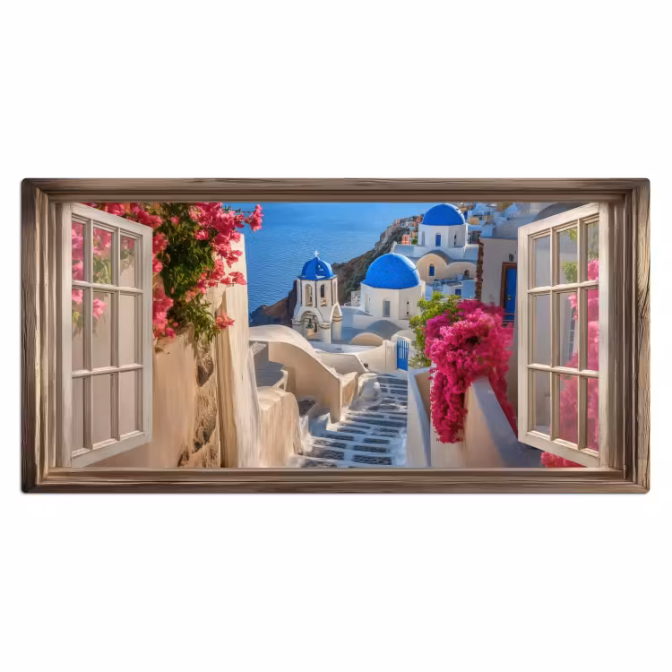 Doorkijk - Santorini - Landschap - Blauw - Grieks Muismat XXL klein -3d_leeg