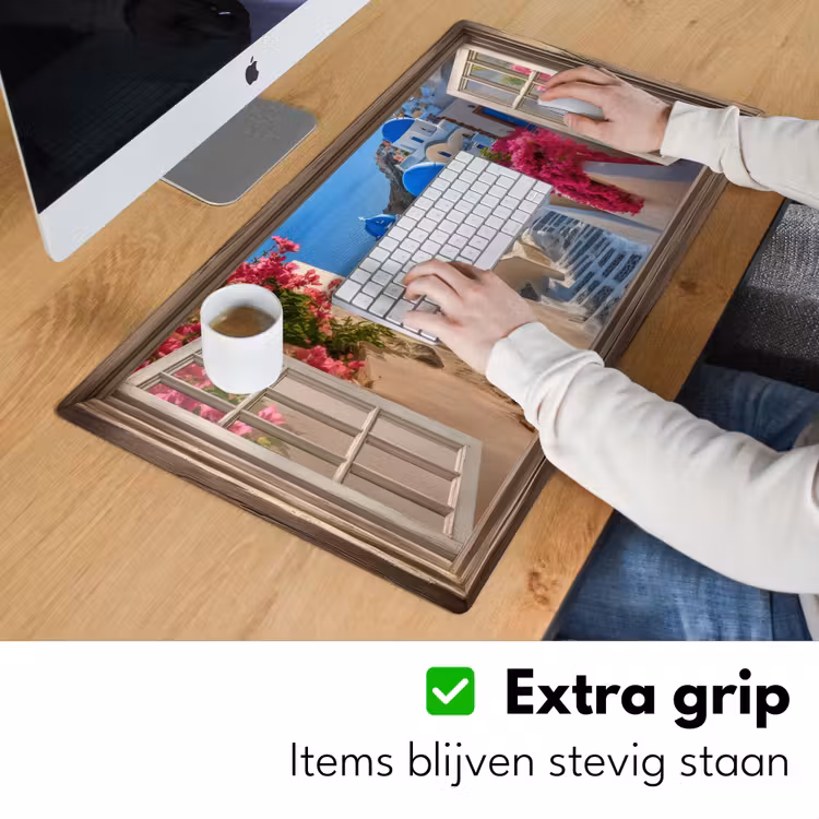 Doorkijk - Santorini - Landschap - Blauw - Grieks Muismat XXL klein -sfeer3