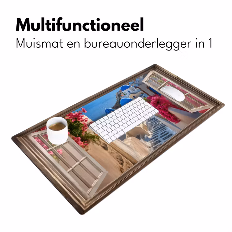 Doorkijk - Santorini - Landschap - Blauw - Grieks Muismat XXL klein -sfeer4