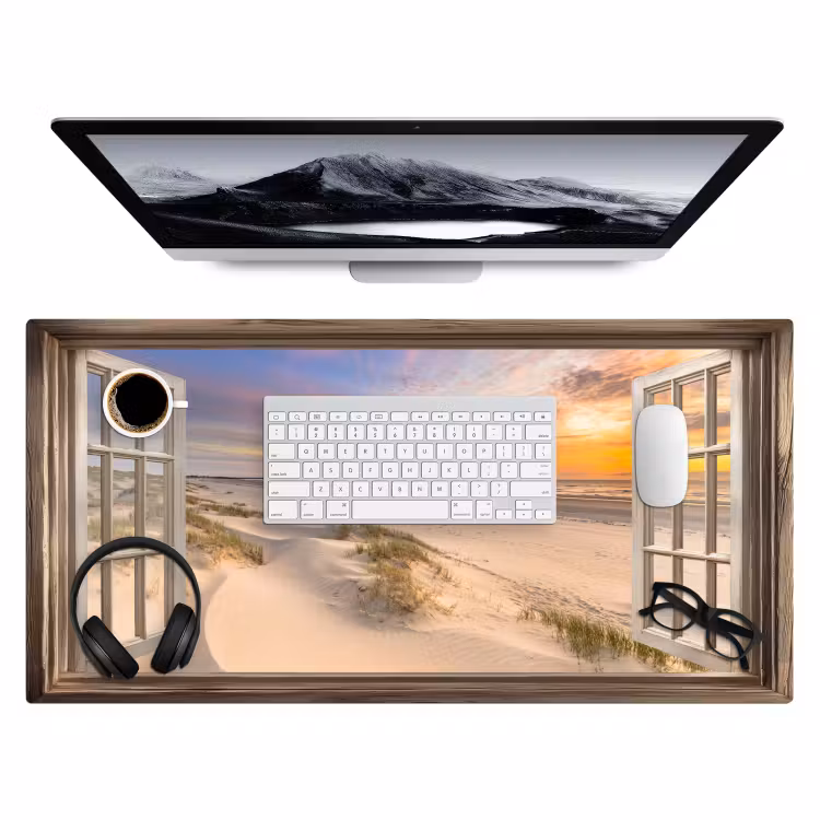 Doorkijk - Strand - Duinen - Natuur - Landschap Muismat XXL klein -3d