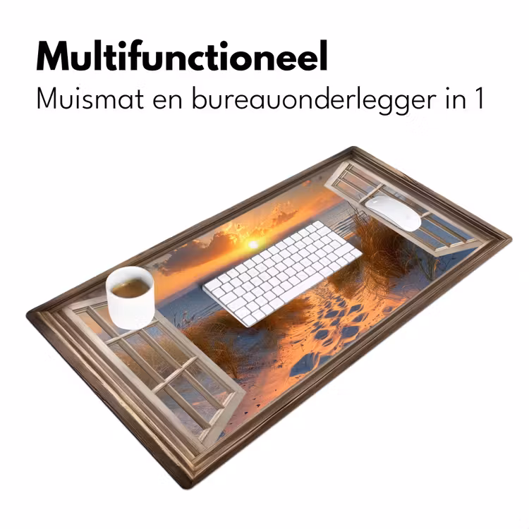 Doorkijk - Strand - Duinen - Zonsondergang Muismat XXL klein -sfeer4