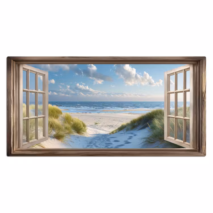 Doorkijk - Strand - Raam - Duinen - Zee Muismat XXL klein -3d_leeg