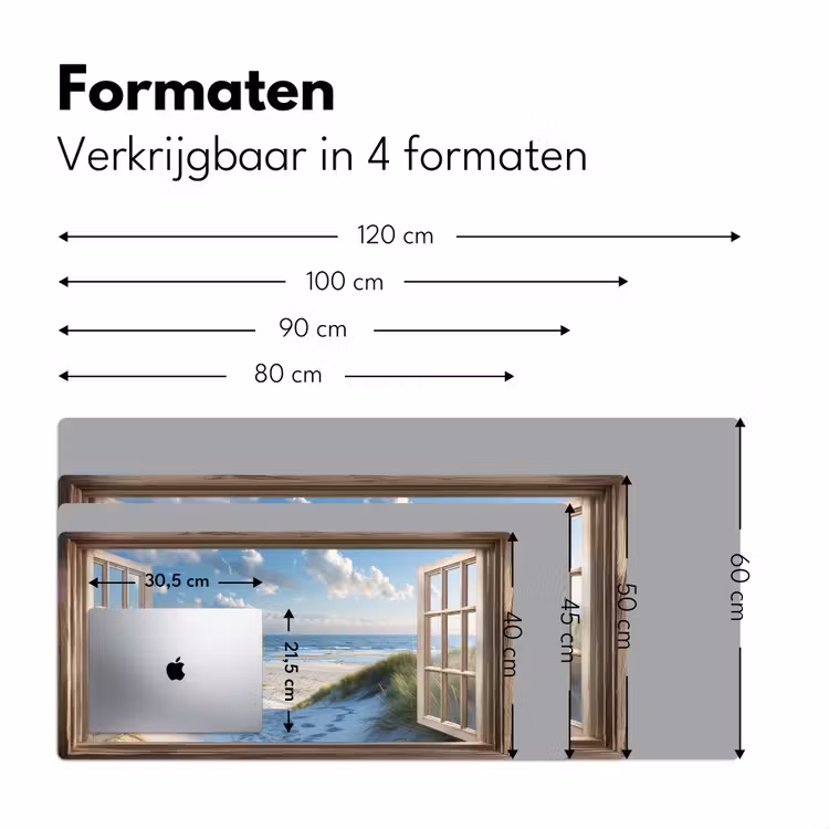 Doorkijk - Strand - Raam - Duinen - Zee Muismat XXL klein -sfeer5