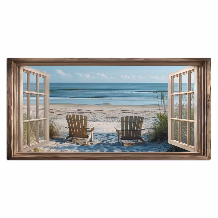 Doorkijk - Strandstoelen - Duinen - Zee - Natuur Muismat XXL klein -3d_leeg