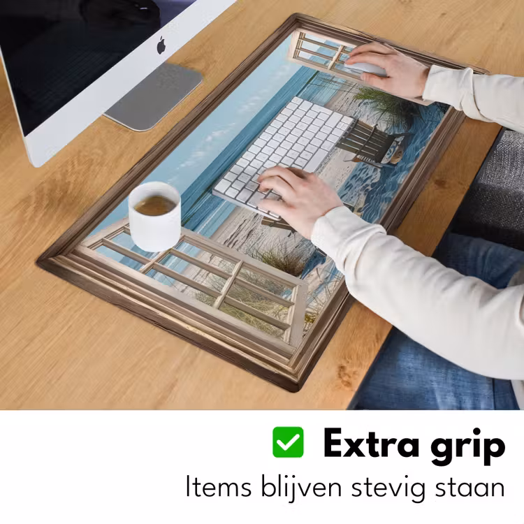Doorkijk - Strandstoelen - Duinen - Zee - Natuur Muismat XXL klein -sfeer3