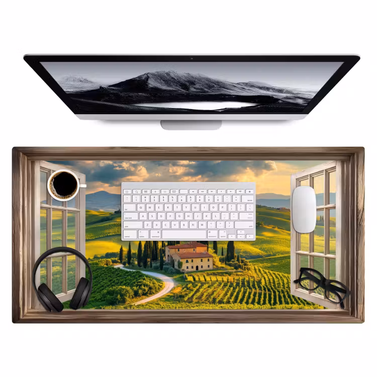 Doorkijk - Toscane - Uitzicht - Landschap - Zomer Muismat XXL klein -3d