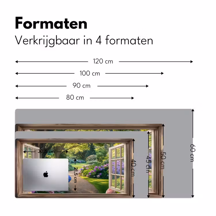 Doorkijk - Tuin - Raam - Hortensia - Bloemen Muismat XXL klein -sfeer5