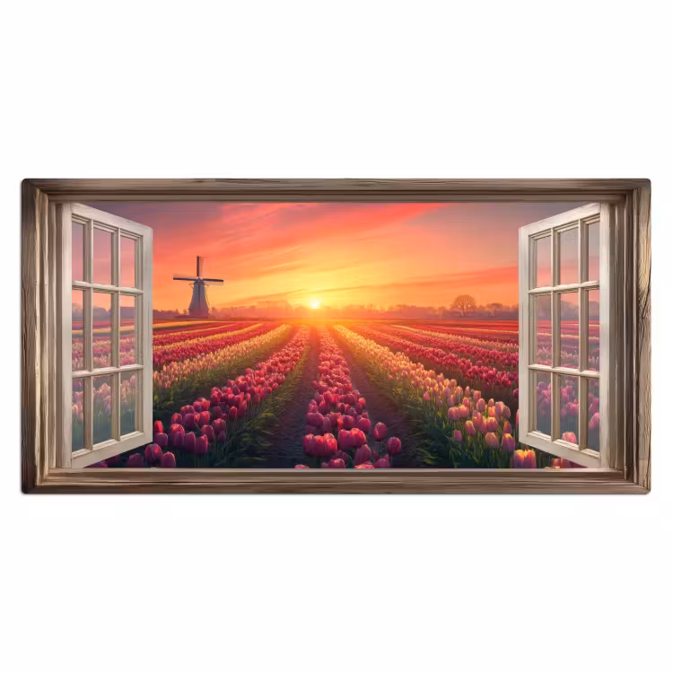 Doorkijk - Tulpen - Zonsondergang - Bloemen - Kleurrijk Muismat XXL klein -3d_leeg