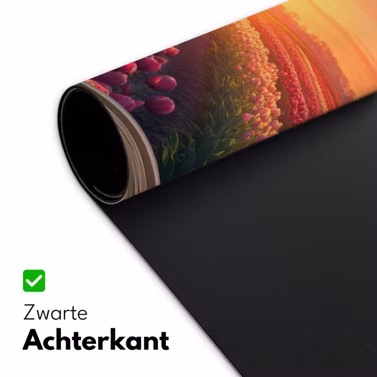 Doorkijk - Tulpen - Zonsondergang - Bloemen - Kleurrijk Muismat XXL klein -sfeer2