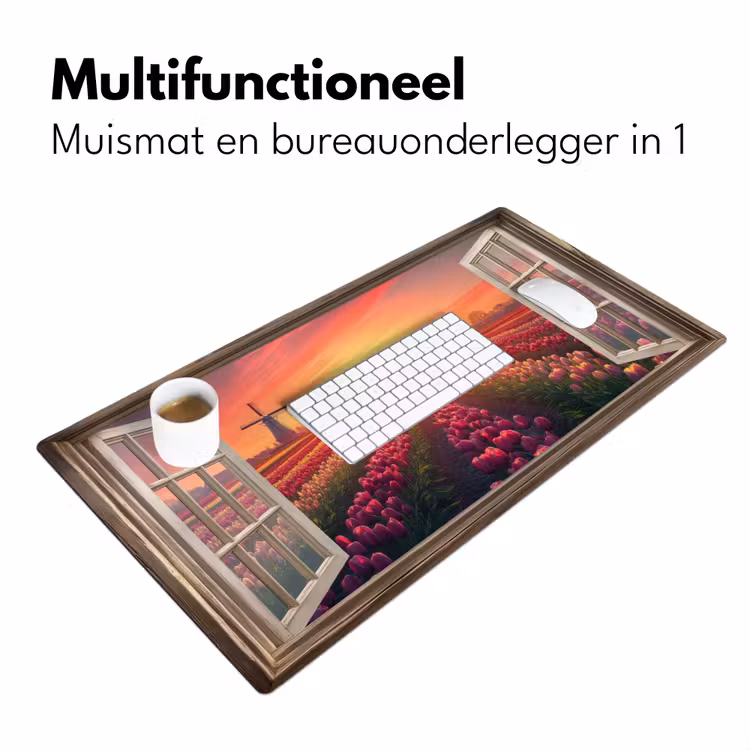 Doorkijk - Tulpen - Zonsondergang - Bloemen - Kleurrijk Muismat XXL klein -sfeer4