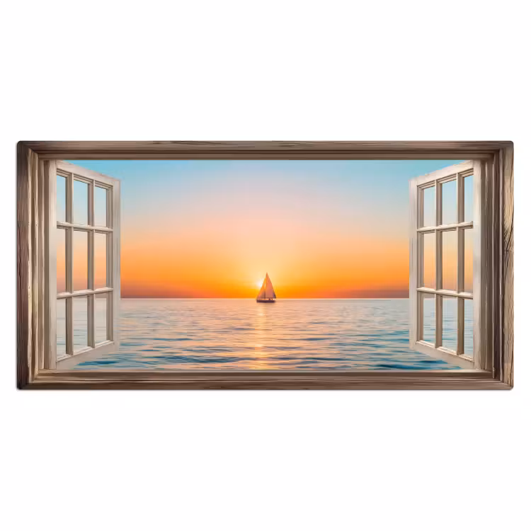 Doorkijk - Zee - Boot - Zonsondergang Muismat XXL klein -3d_leeg