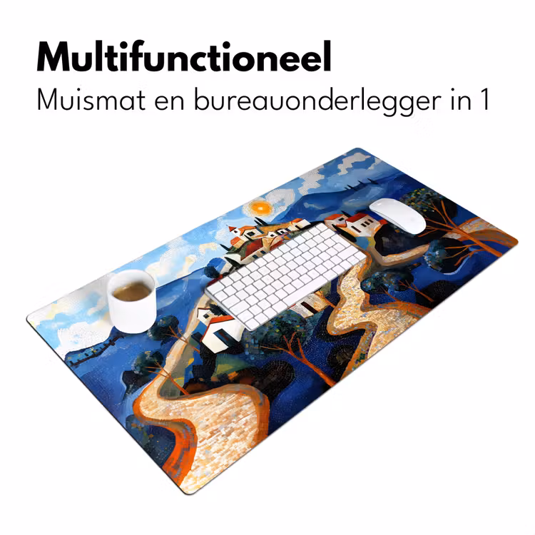 Dorp - Heuvelachtig - Zon - Mozaïek Muismat XXL klein -sfeer4