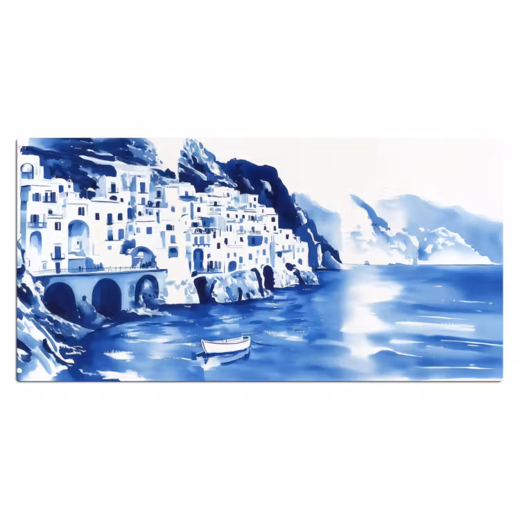 Dorp - Rotswand - Roeiboot - Water Muismat XXL klein -3d_leeg