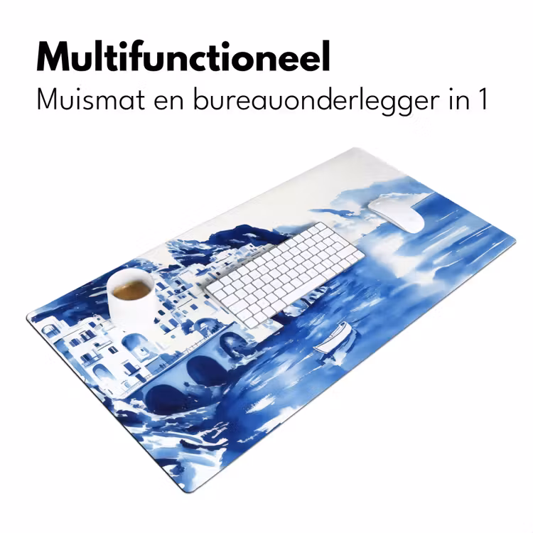 Dorp - Rotswand - Roeiboot - Water Muismat XXL klein -sfeer4