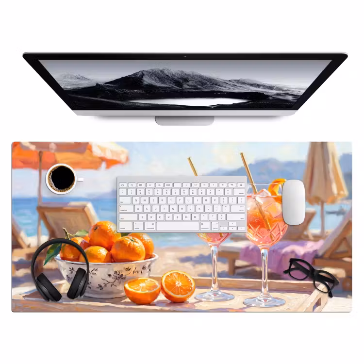 Drank - Glazen - Strand - Zomer - Oranje Muismat XXL klein -3d
