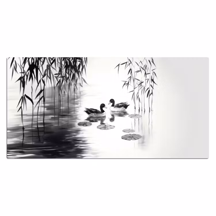 Eenden - Waterlelies - Riet - Zwart Muismat XXL klein -3d_leeg